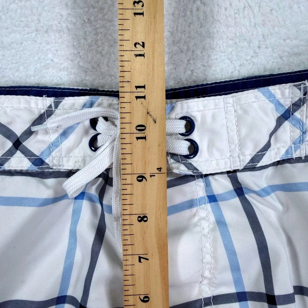 Old Navy Board Shorts‎ Mens Medium White Blue Plaid Cargo Pocket Swim Trunks